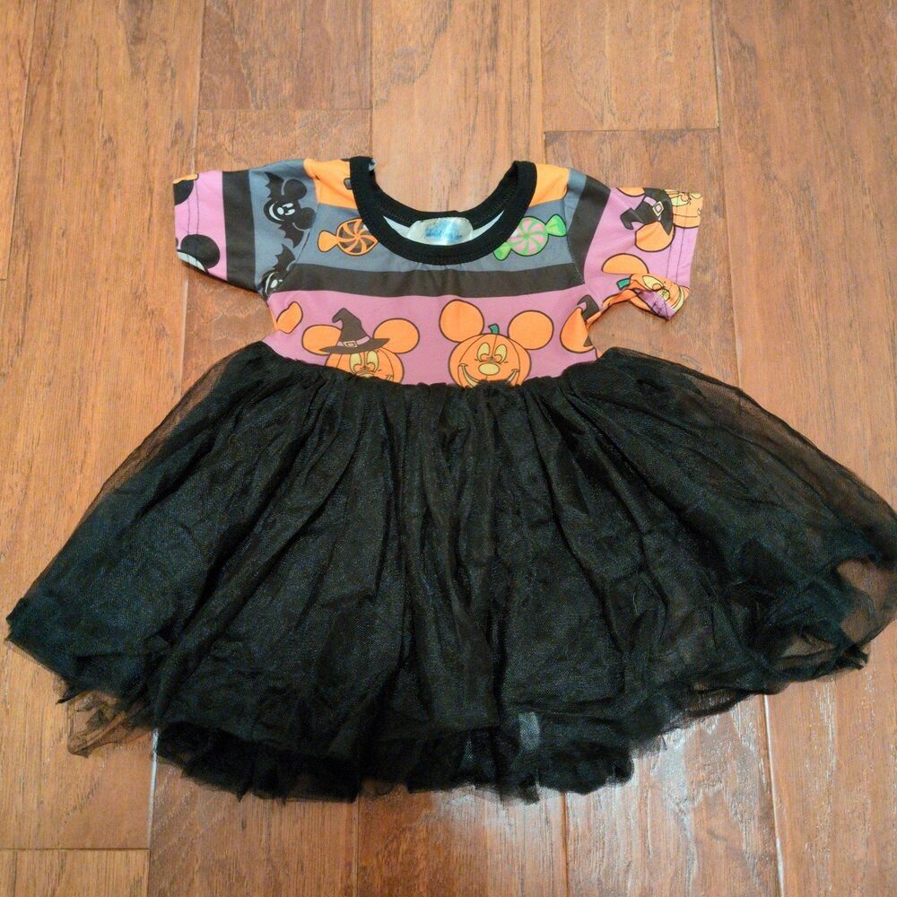 Disney‎ Baby Girl Pumpkin Halloween Dress 6-12M Mickey Tutu Outfit Black Orange